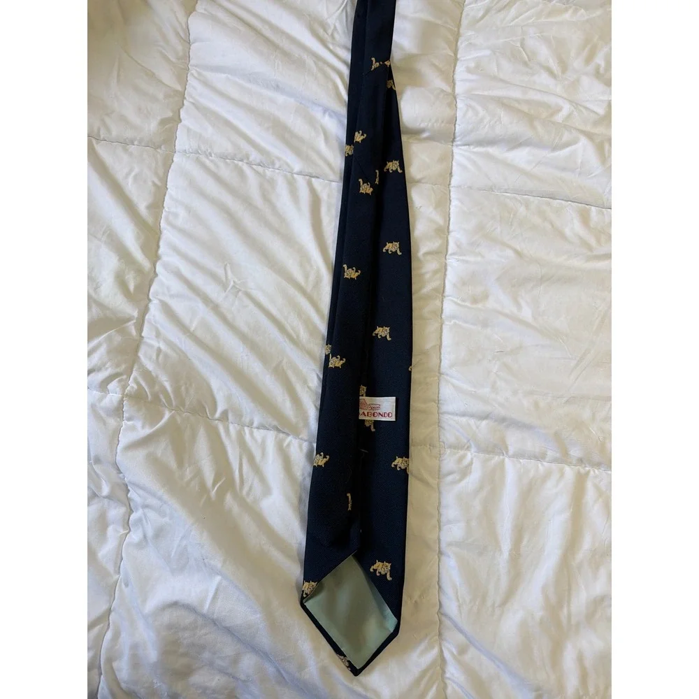 Vagabondo Mens Navy Blue Embroidered Bobcat‎ Lynx Animal Pattern Necktie